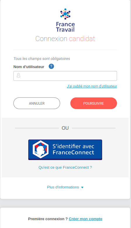 page de connexion au compte candidat